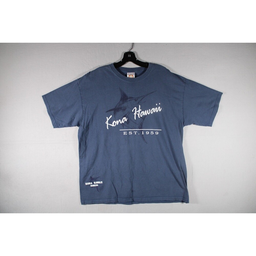 Yacht Club Kona Hawaii Mens XL Blue Marlin Swordfish Graphic T-Shirt USA Vintage